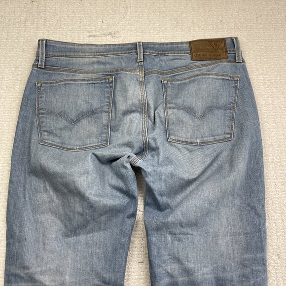 Y2K Guess Jeans Men's 36x32 Lincoln Slim Straight Light Blue Distressed Denim - Picture 11 of 13